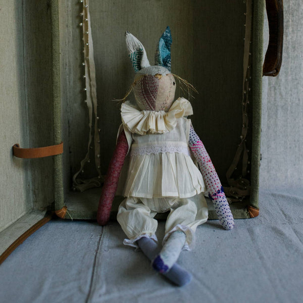 Kantha Ruffle Bun Rag Doll - Cotton-filled Art Doll