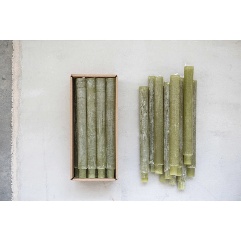 10" Green Unscented Taper Candles Powder Finish