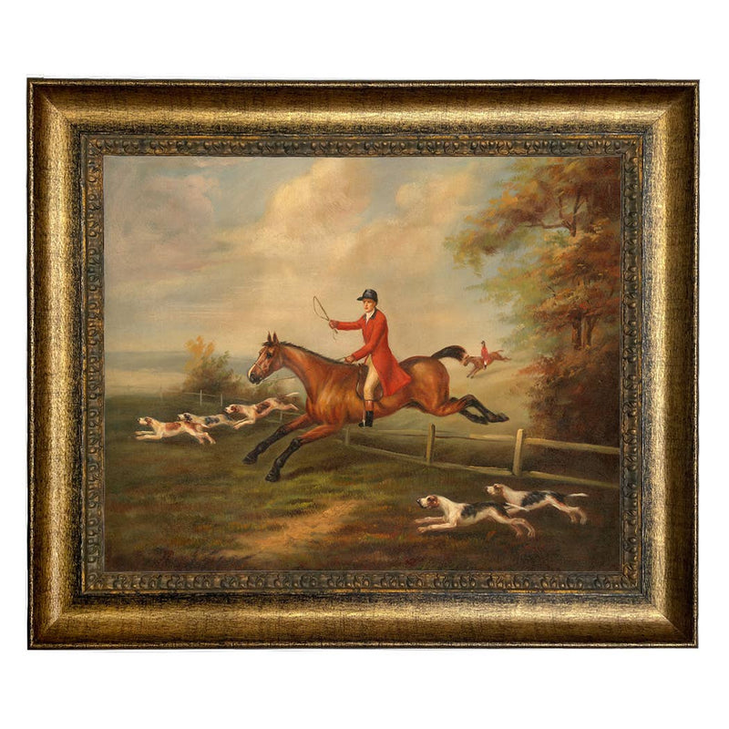 Fox Hunting Scene Framed Oil Painting Print on Canvas