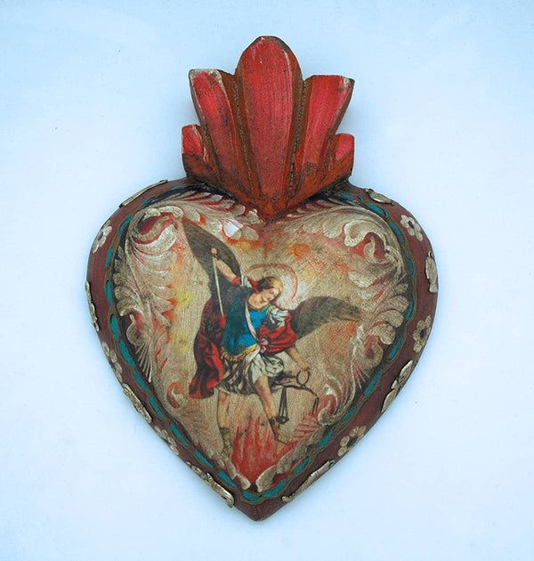 MXH4M - Mexican Painted Wood Heart Wall Decor