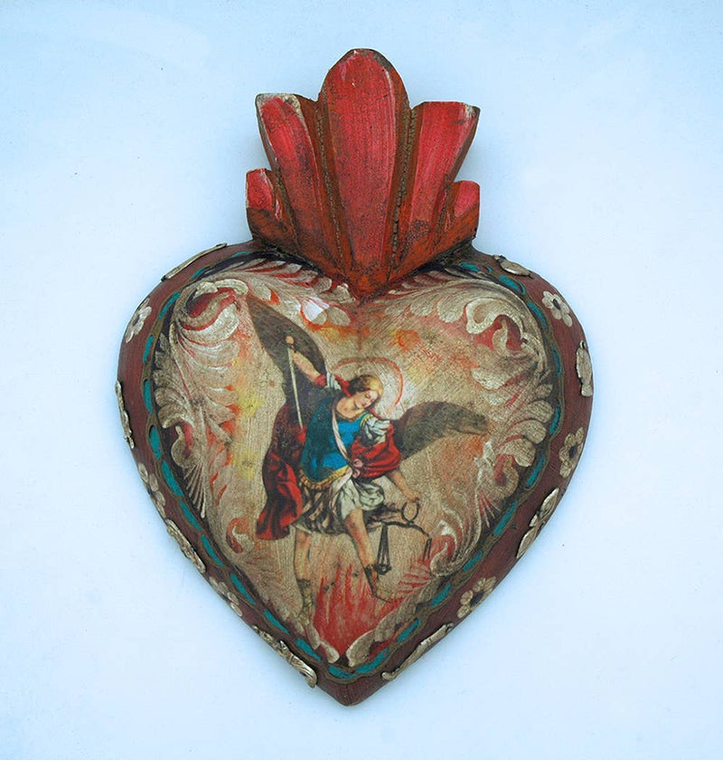 MXH4M - Mexican Painted Wood Heart Wall Decor
