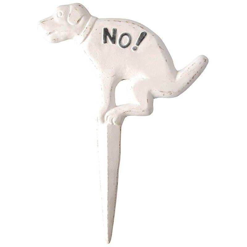 NO! Pooping Yard Sign, Cast Iron, White