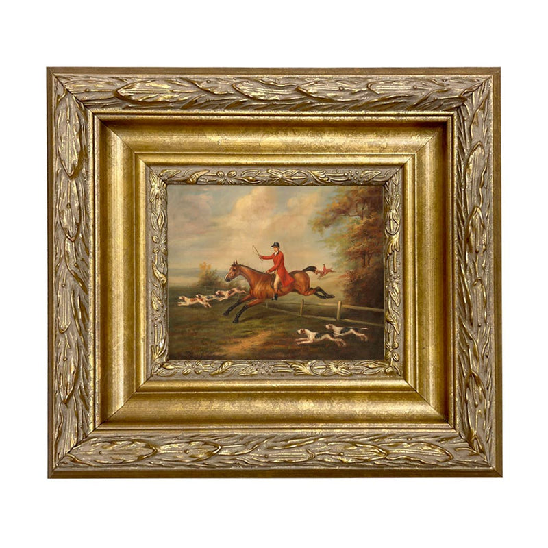 Fox Hunting Scene Framed Oil Painting Print on Canvas