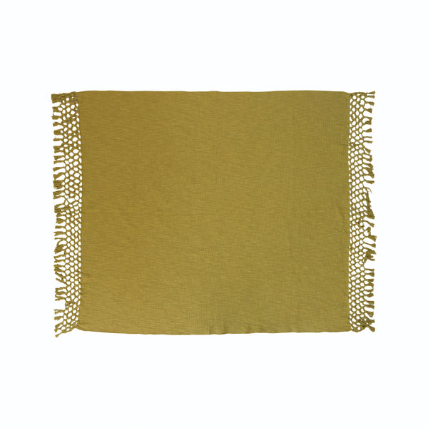 Woven Cotton Throw with Crochet and Fringe