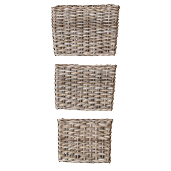 Woven Wicker Rattan Baskets w/ Handles, Set of 3
