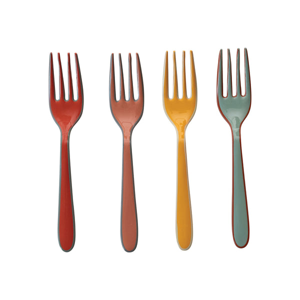 Enameled Stainless Steel Forks w/ Colored Edge, 4 Colors, Set of 4