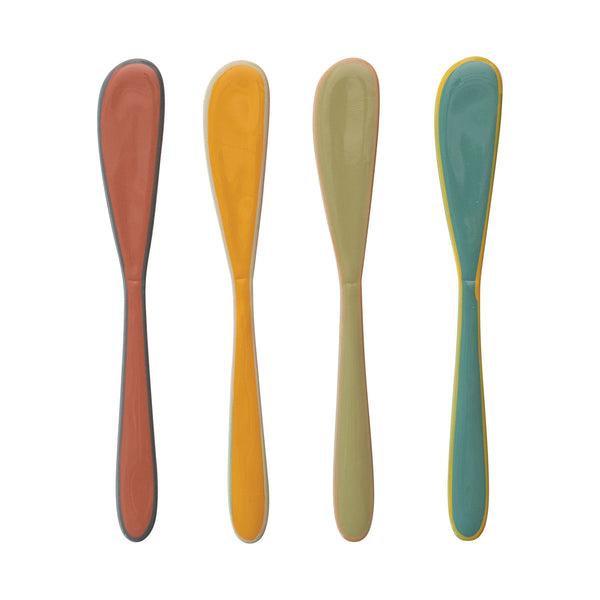 Enameled Stainless Steel Canape Knives w/ Colored Edge, 4 Colors, Set of 4