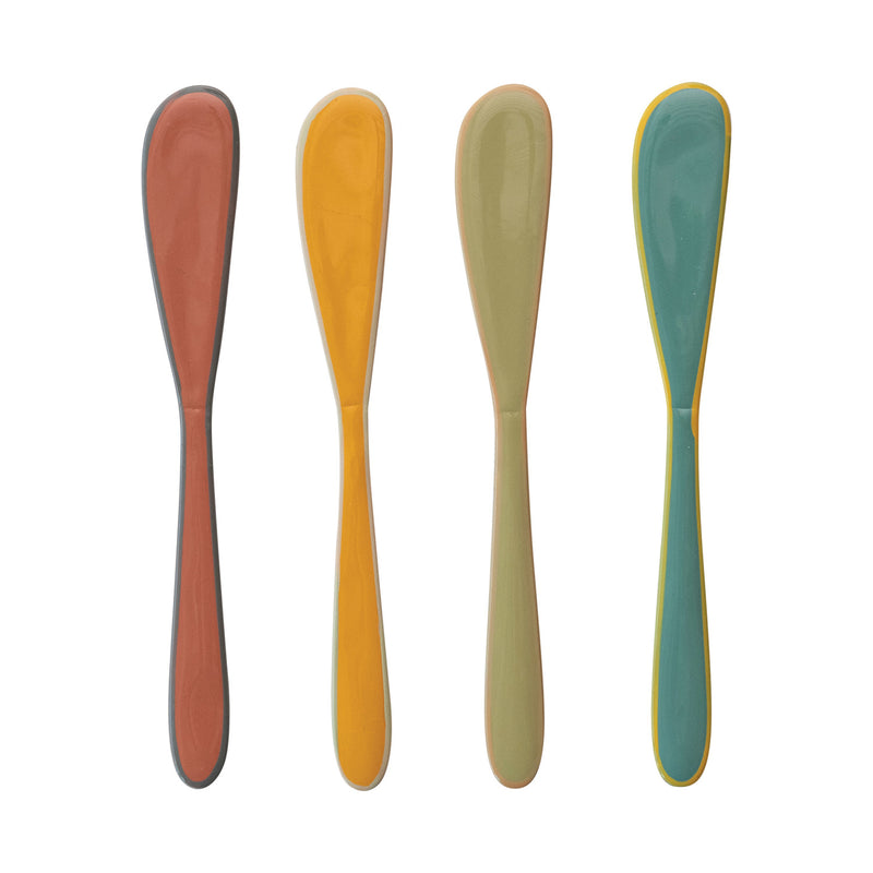 Enameled Stainless Steel Canape Knives w/ Colored Edge, 4 Colors, Set of 4