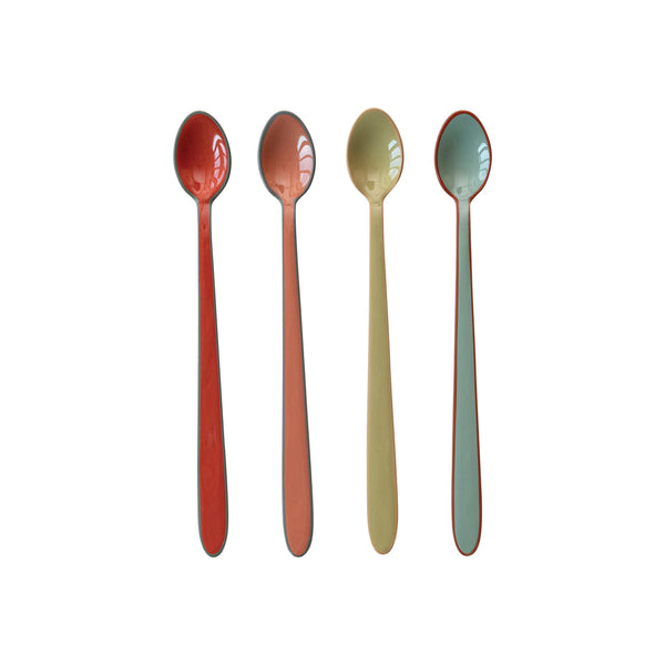 Enameled Stainless Steel Cocktail Spoons w/ Colored Edge, 4 Colors, 4 Styles