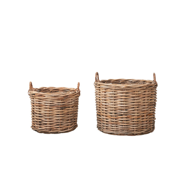 Woven Rattan Baskets w/ Handles, Natural, Set of 2