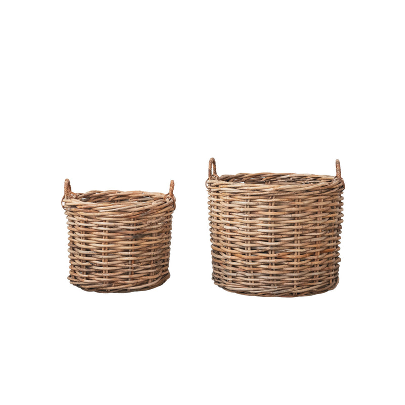 Woven Rattan Baskets w/ Handles, Natural, Set of 2