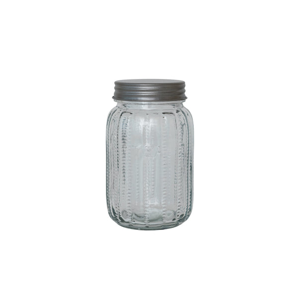 3-1/2 Cup Pressed Glass Jar w/ Metal Lid "Tea"