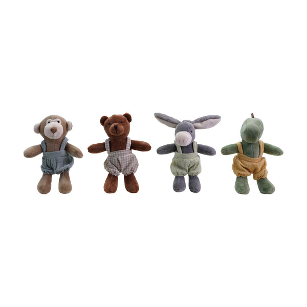 Plush Animal in Cotton Overalls, 4 Styles