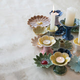 Stoneware Flower Shaped Footed Tealight Holder, 3 Styles (Each One Will Vary)