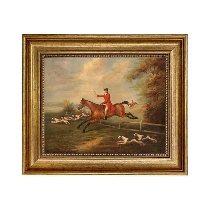 Fox Hunting Scene Framed Oil Painting Print on Canvas