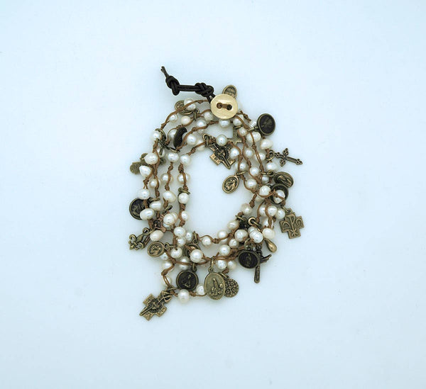 LA11364-W - Glass Pearl Beads Necklace/Bracelet