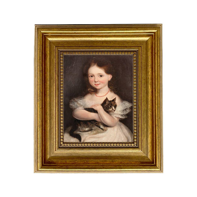 Girl with Cat Framed Oil Painting Print on Canvas
