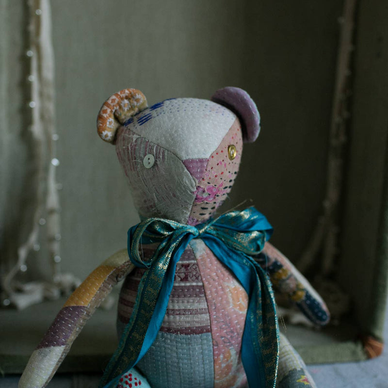 Kantha Teddy Bear - Soft Cotton Art Doll, One of a Kind