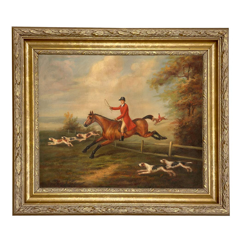 Fox Hunting Scene Framed Oil Painting Print on Canvas