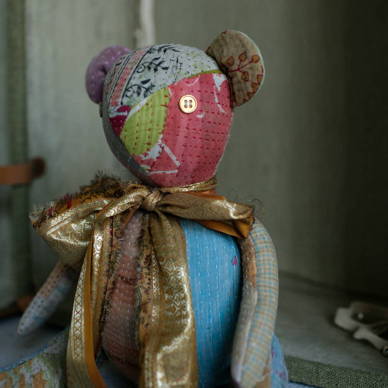 Kantha Teddy Bear - Soft Cotton Art Doll, One of a Kind