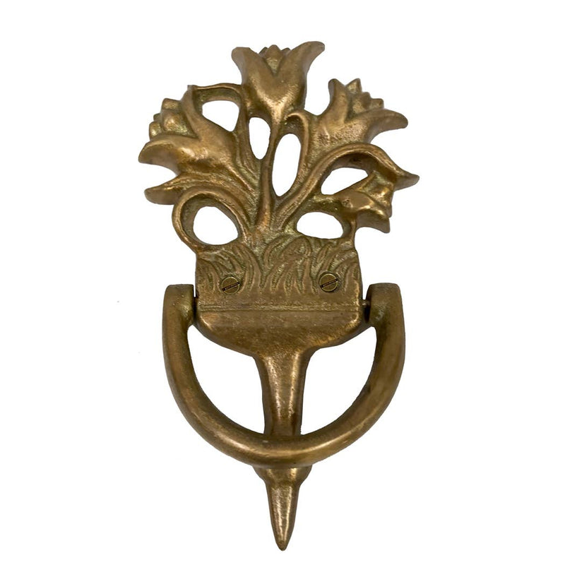 6-1/2" Antiqued Brass Flower Door Knocker- Vintage Style