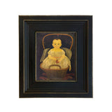 Baby in Cradle Framed Oil Painting Print on Canvas