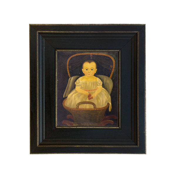 Baby in Cradle Framed Oil Painting Print on Canvas