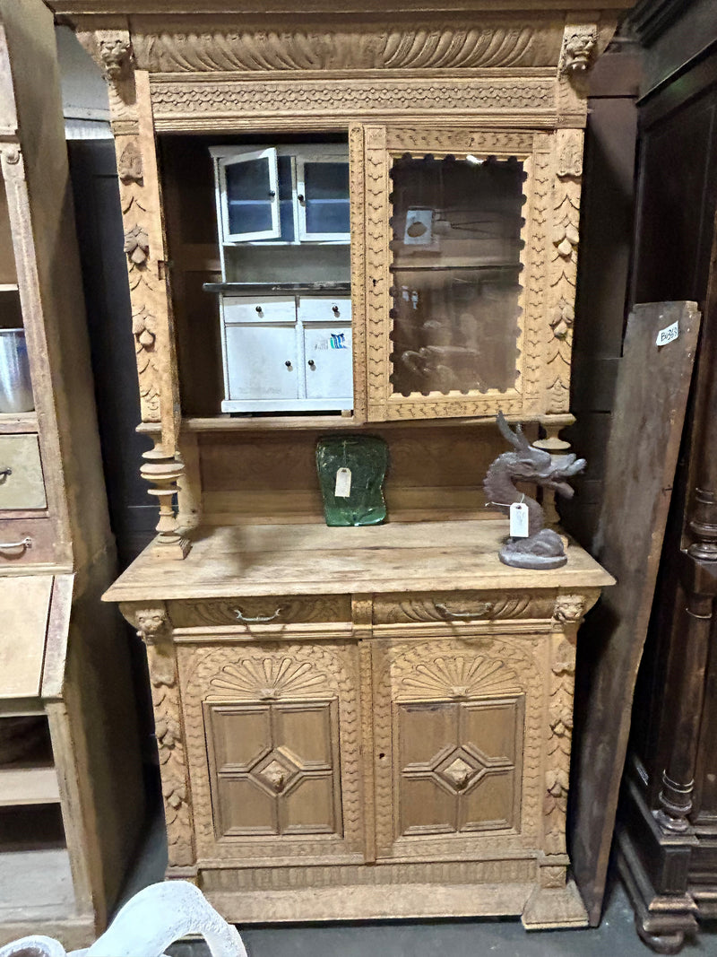 Vintage 2 Piece Glass Top European Cabinet