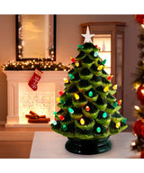 14" GREEN TREE CERAMIC LIGHTED