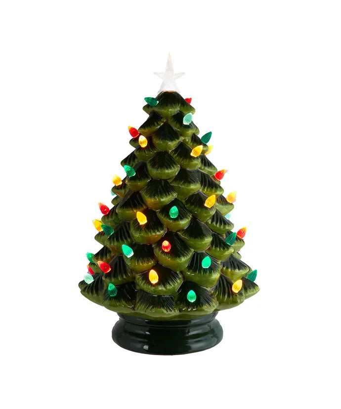 14" GREEN TREE CERAMIC LIGHTED