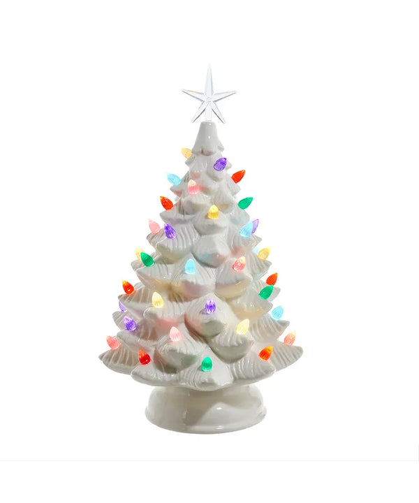 14" WHITE TREE CERAMIC LIGHTED