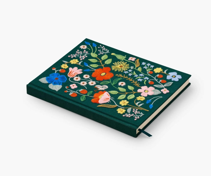 Strawberry Embroidered Fabric Sketchbook, Green