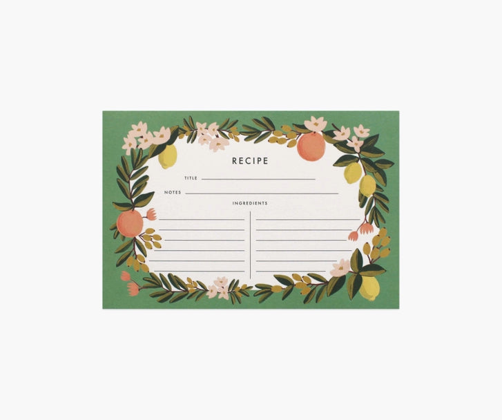 Pack of 12 Citrus Floral Recipe Cards