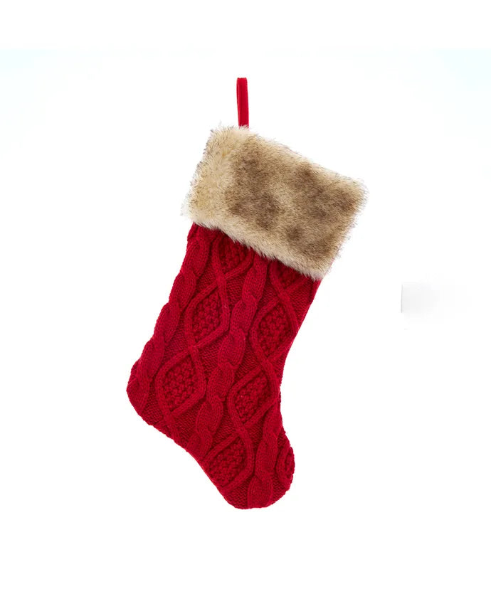 20.5" CABLE KNIT STOCKING W/FUR