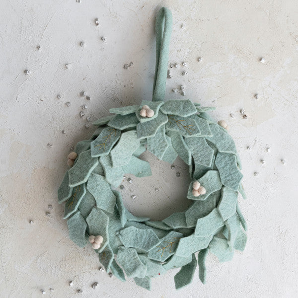 13" Felt Wreath, Mint & Cream