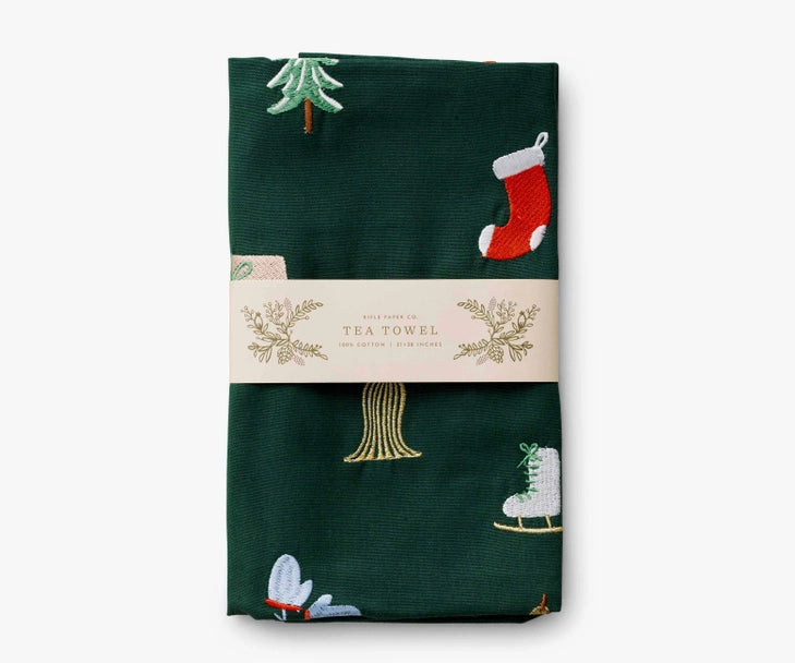 Signs of the Season Embroidered Tea Towel