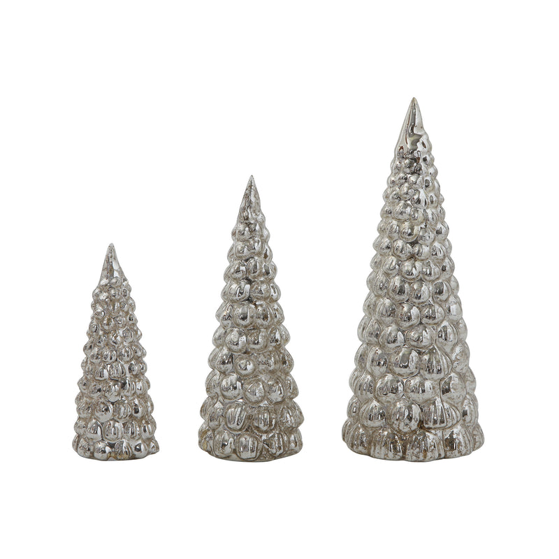 Embossed Mercury Glass Trees, Set of 3