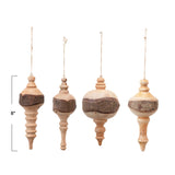 8"H Carved Mahogany Wood Finial Ornament, Natural, 4 Styles (Each One Will Vary)