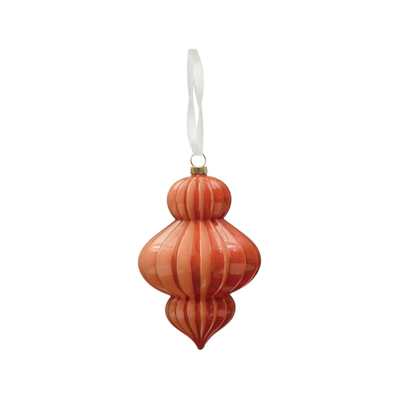 6" Glass Pleated Finial Ornament