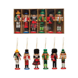 5"H Pine Wood Nutcracker Ornaments, Multi Color, Boxed Set of 6