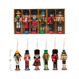 5"H Pine Wood Nutcracker Ornaments, Multi Color, Boxed Set of 6