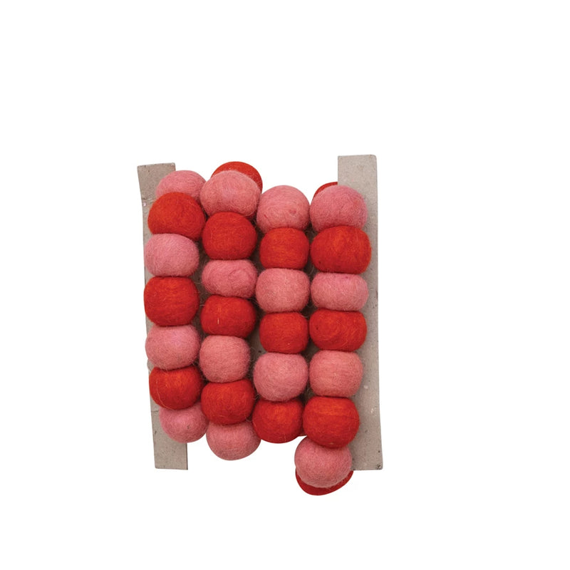 Wool / Felt Ball Garland, Pink & Red 72"