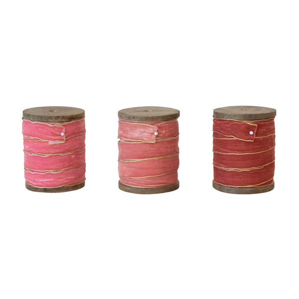 5 Yard Velvet Ribbon w/ Metallic Edges on Wood Spool, 3 Colors