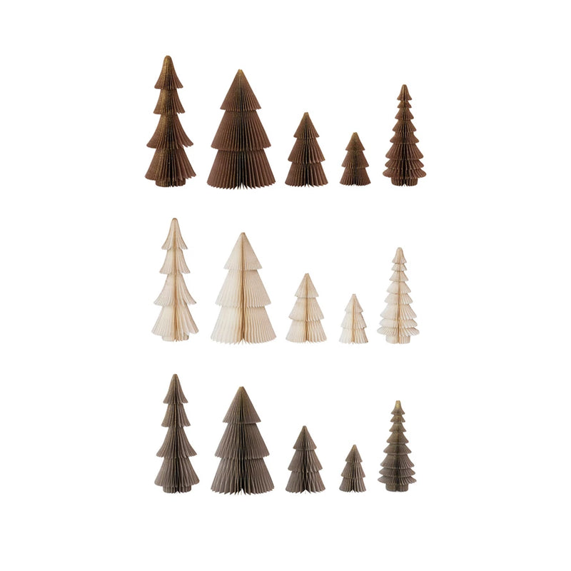 Paper Folding Honeycomb Trees w/ Gold Glitter, 3 Colors, Set of 5