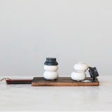 Marble Snowman Shaped Pinch Pots w/ Hat Lid, White & Black, Set of 3