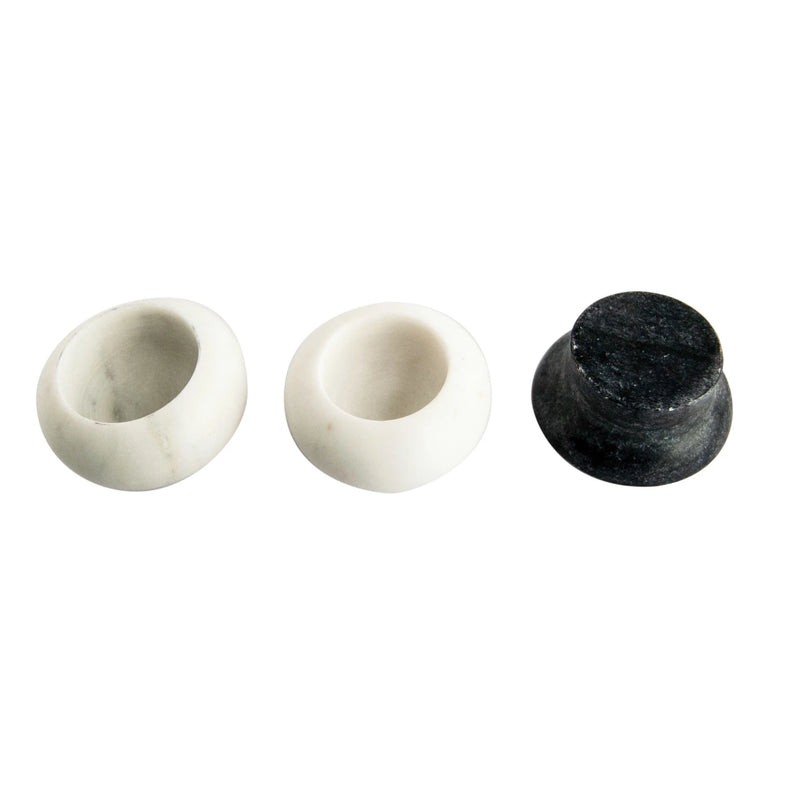 Marble Snowman Shaped Pinch Pots w/ Hat Lid, White & Black, Set of 3