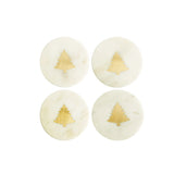 Marble Coasters w/ Brass Tree Inlay, White, Set of 4