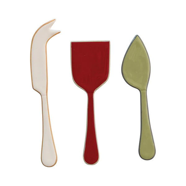 Enameled Stainless Steel Cheese Servers w/ Colored Edge, Set of 3