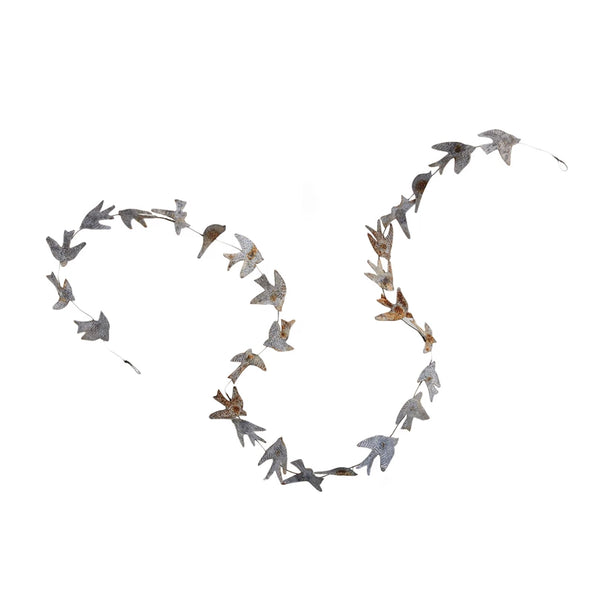 Metal & Wire Bird Garland, Distressed Zinc Finish