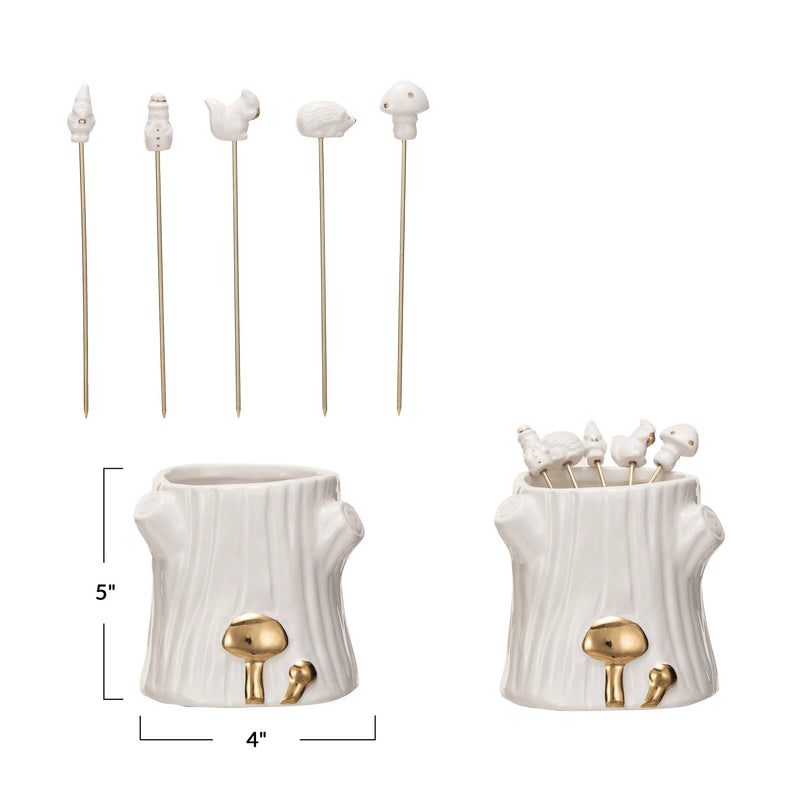S/6 5"H Ceramic/Stnless Steel Forest Icon Appetizer Picks